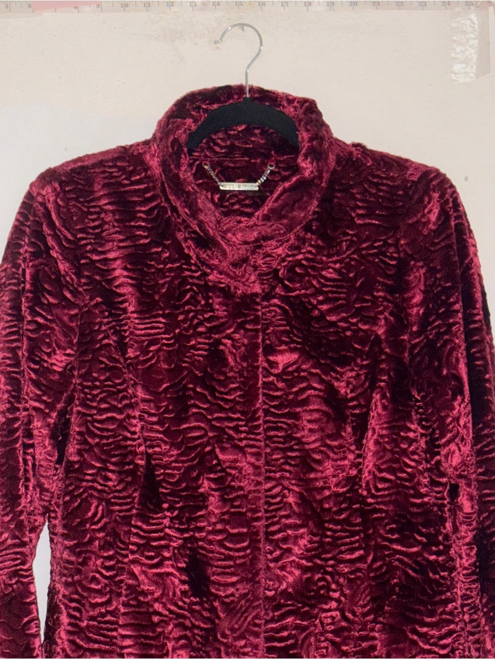 Women's Plush Long Faux Fur Burgundy Coat